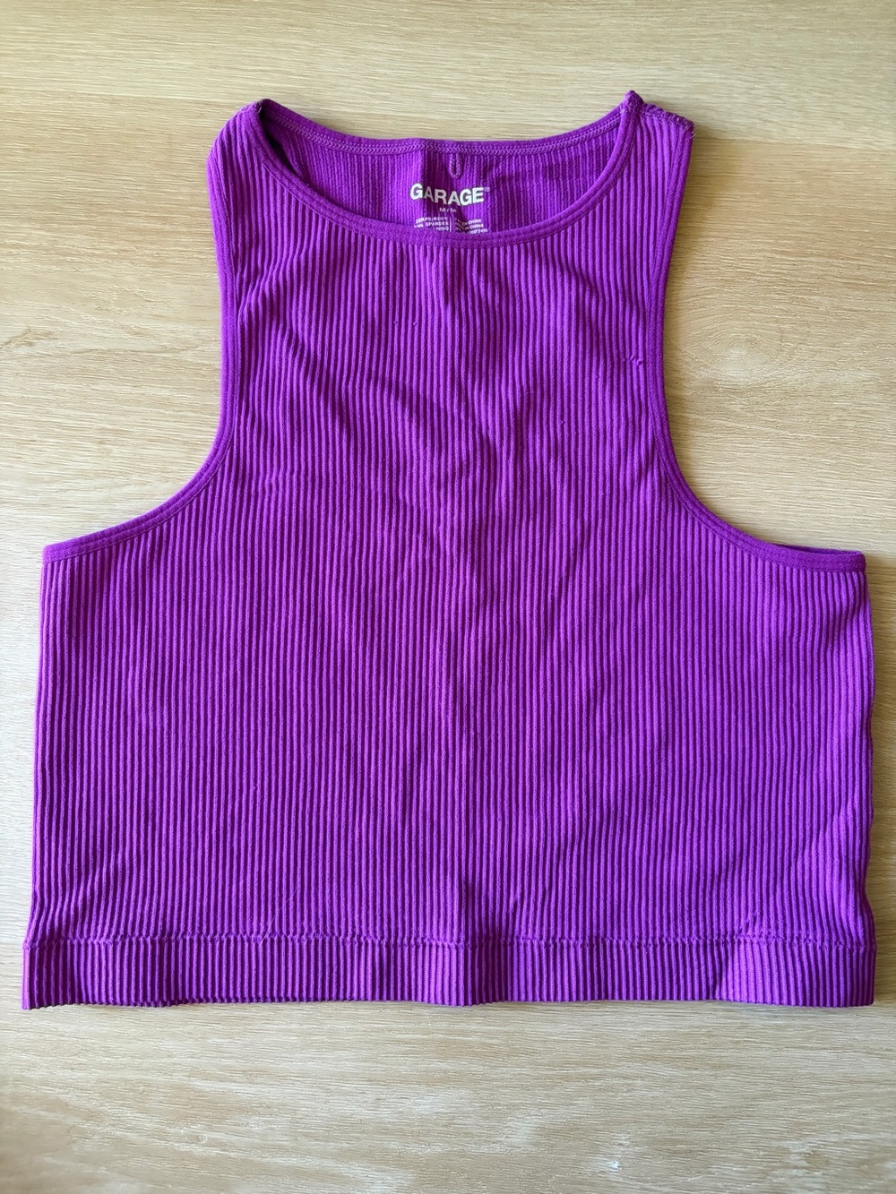 Garage Bright Purple Ribbed Racer Crop Tank Top Size M - Picture 2 of 5